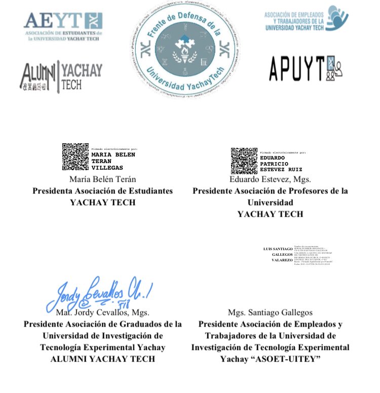 FrenteTech's tweet photo. 📍Comunidad Universitaria

Les invitamos a tod@s a leer el presente pronunciamiento ante la presente etapa del proceso de institucionalización de nuestra @UniYachayTech 

@ConsejoEst_YT @asoet_uitey @YachayAlumni @asoc_tech 

@ces_ec @EduSuperiorEc https://t.co/VdB6hsnkCZ