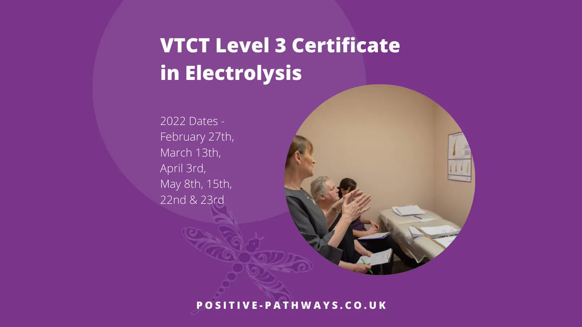 VTCT Level 3 Certificate in Electrolysis - 2022 course dates!

For more info and to book head to the website - buff.ly/3oEr62t

#positivepathwayelectrolysis
#electrolysis
#electrolysistraining
#learnwithpositivepathwayselectrolysis