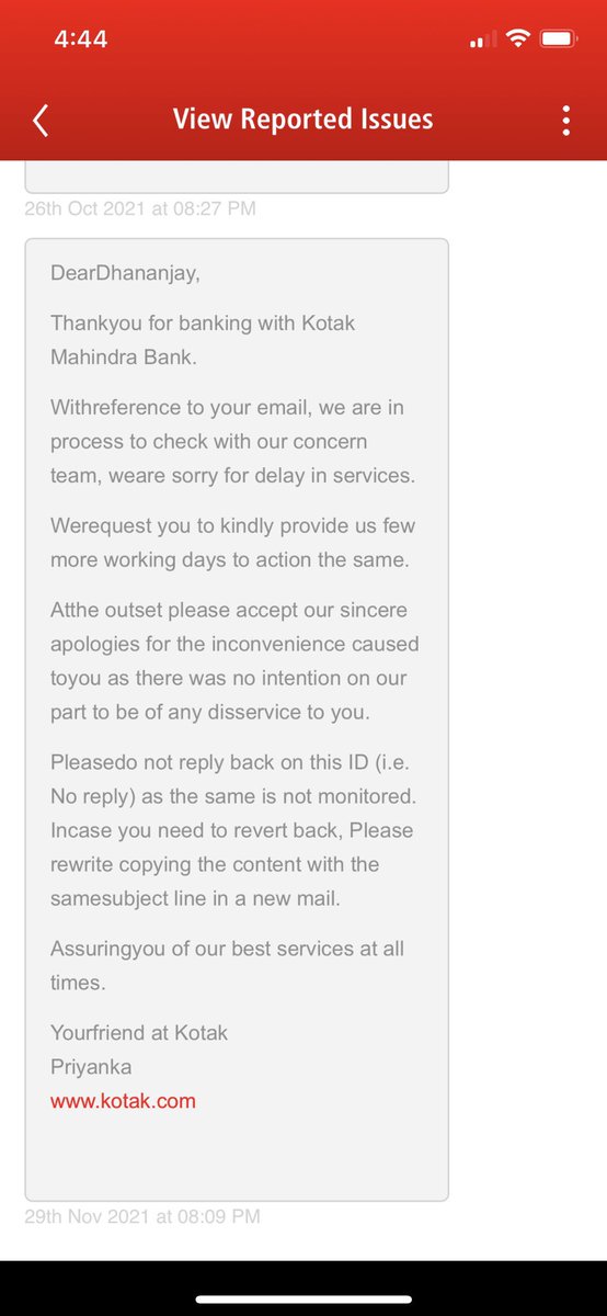 Dhananjay_s3's tweet photo. @KotakCares My issue has been going on for months now and I’m still getting a follow up email! This is the service that you’re proud of? https://t.co/P0Mz6hFxnz