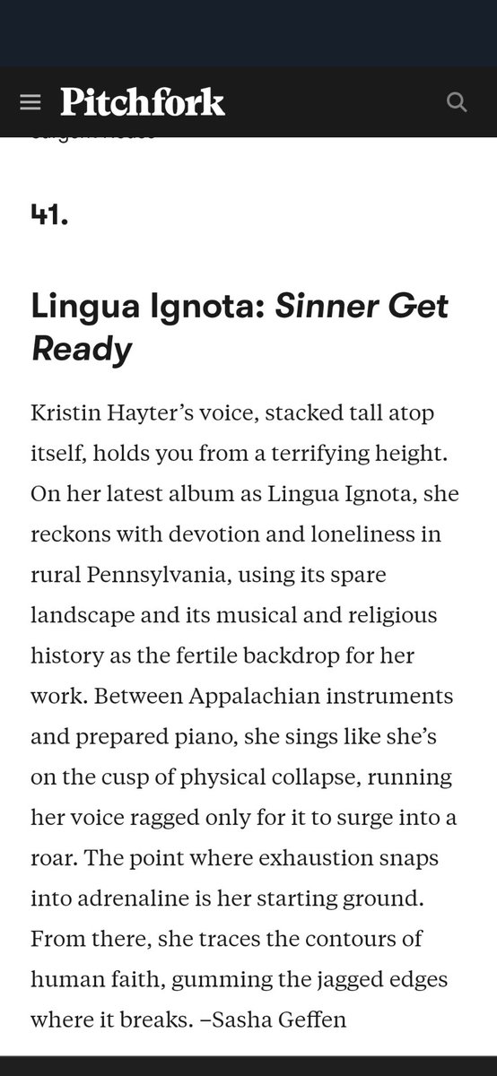kevin_rutter's tweet photo. @LINGUA_IGNOTA_ You're on the Pitchfork album list: https://t.co/lPKZMt1BNs 🎉 https://t.co/XzNpt8OMqn