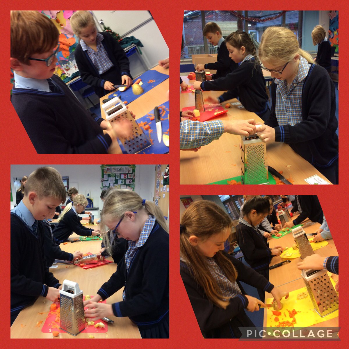 StMargs_Year4's tweet photo. Today Year 4 @StMargaretsPrep have been developing some new cookery skills. They have chopped, diced, sliced and grated fruit and vegetables ready for some soup making. Well done Year 4 for hanging onto all your fingers! #StMargsDT #teamwork https://t.co/tLdQ0HYQBZ