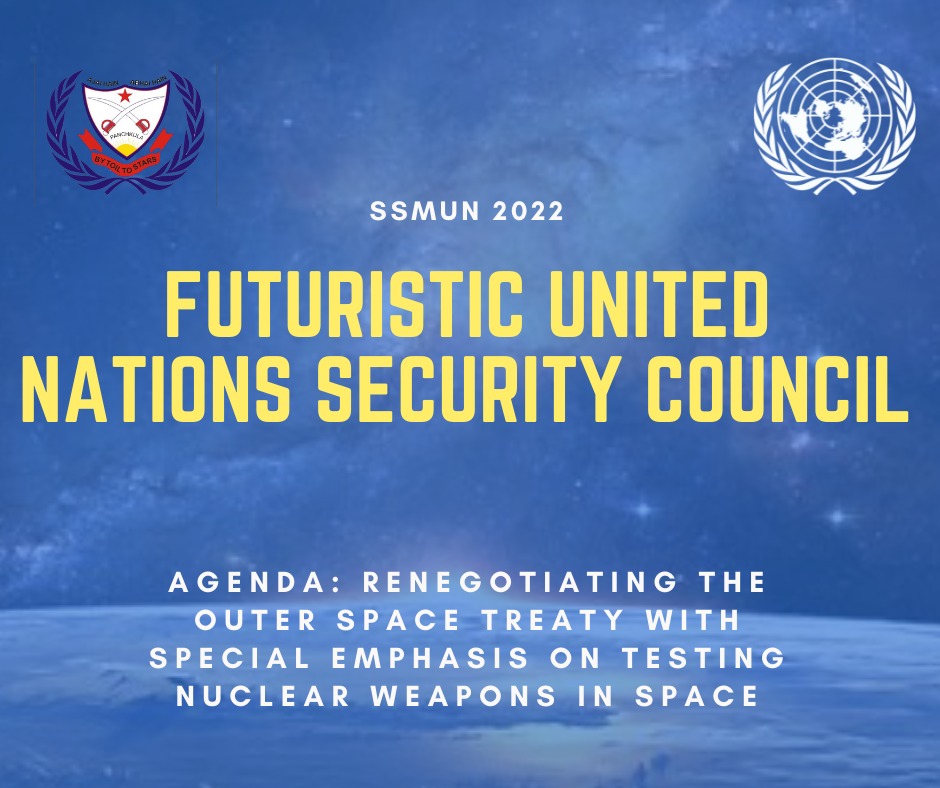 SSMUN22's tweet photo. Mankind has taken a giant leap since NeilArmstrong's first small step in space. Mankind’s exploration of the #space has been relentless. Continuing this exploration, we present the 4th committee of #SSMUN 2022, the #Futuristic United Nations Security Council 2050 #MUN #education https://t.co/49a0LuTVKz