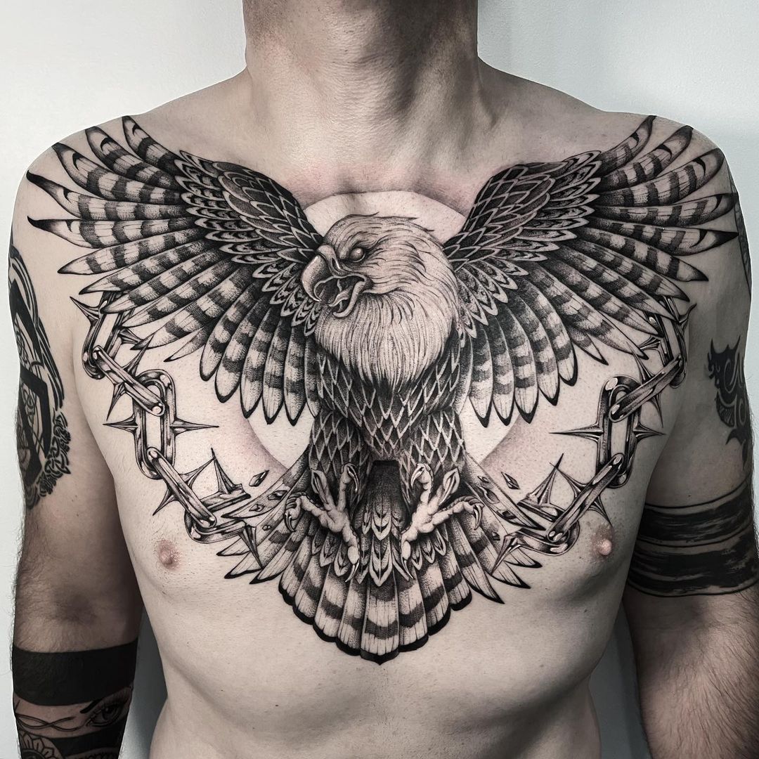 First tattoo  Traditional Chest Eagle done by Alex Kass  Electric  Panther San Antonio TX  rtattoos