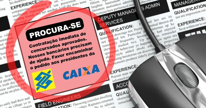 mbia13gmailcom1's tweet photo. Rotina exaustiva? Receber por um e fazer o trabalho de vários? Adoecimento físico e mental? A vida no 
@BancodoBrasile na @Caixa está assim! Temos a solução: precisamos de mais bancários. #ProcuramosNoBBeCaixa https://t.co/lIIRFRMJFd