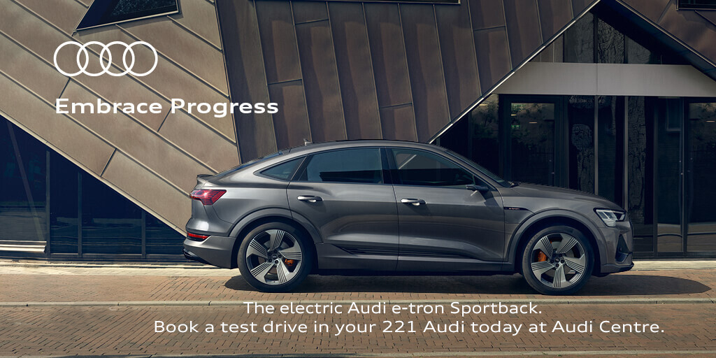 AudiCentre's tweet photo. The new Audi e-tron Sportback combines pure emotions with a reinterpreted coupé design, 100% electric, 0% compromise.

Test drive your 221 Audi today at Audi Centre. Visit https://t.co/y7Xp8OGK0t or call us on 01 9026895 to book. 
#Audi #AudiIreland https://t.co/NWkIXXDyH9