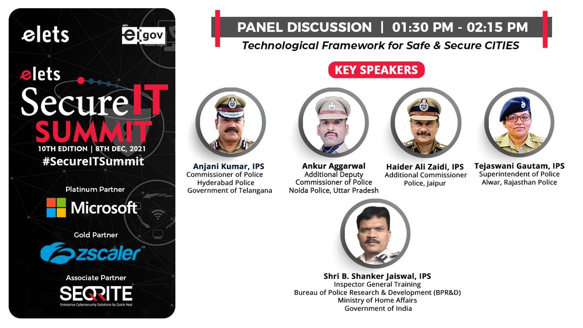 egovonline's tweet photo. Watch top #IPS officers from across India share their views on 'Technologies Framework for Safe & Secure Cities' at 10th Elets #SecureITSummit 2021 on Dec 8.
For details: https://t.co/dQkBQmWVt8
Register: https://t.co/lEyBxFv2Ld
@MicrosoftIndia @zscaler @Seqrite @hydcitypolice https://t.co/FmZ7Bp7EXV