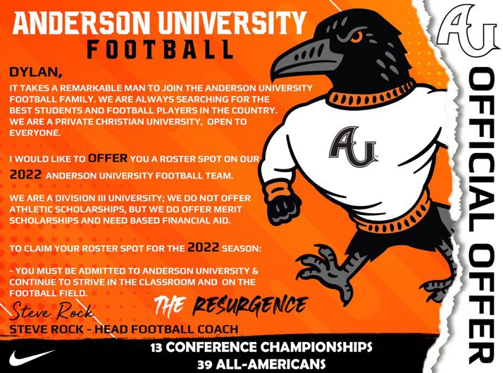 ocho_dyl's tweet photo. #AllGloryToGod Truly blessed to have received my fist ⭕️ffer from Anderson University
@ELCAFootball @RecruitGeorgia @AUFootball__ @Coach_Lantz https://t.co/ggyTZ477wN