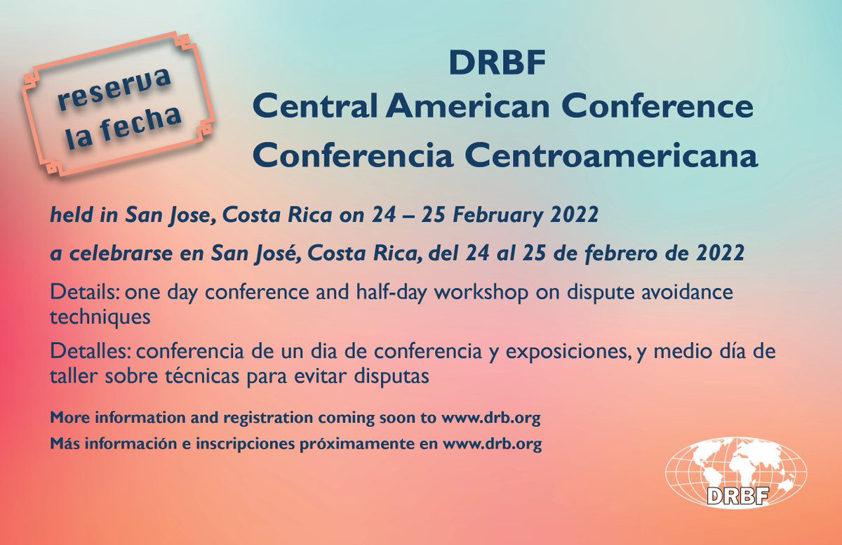 Reserve la fecha para: DRBF Conferencia Centroamericana celebrado en San José, Costa Rica, del 24 al 25 de febrero de 2022 inscripciones próximamente! drb.org