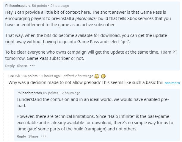 HaloHubGG's tweet image. CONFIRMED!
NO PRELOAD FOR #Halo #HaloInfinite 
Here is an explanation from a 343i employee. Terrible communication on the part of Xbox/343i for suggesting players can preload in multiple places.