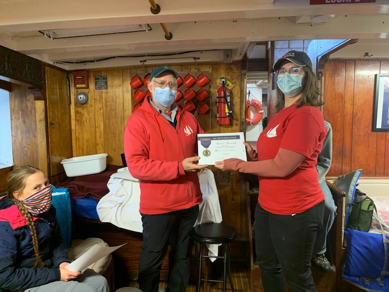 SSSOdyssey's tweet photo. On March 16, 2020, Abigail Wainwright, former Bosun of the SSS Odyssey, earned her Quartermaster Award. We are thankful to be able to finally present this award to her in person! Congratulations, Abby, on your hard earned accomplishment! https://t.co/X1vzsnYqyC