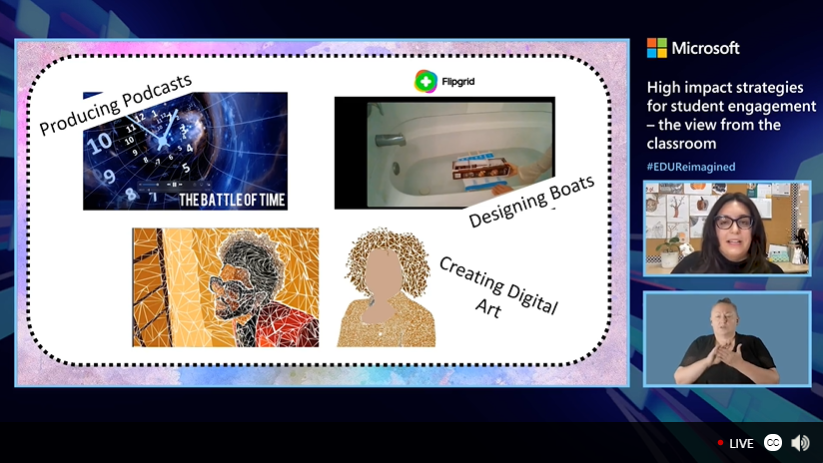 techrankin's tweet photo. "Deep learning can't happen without trust and relationships". An inspiring statement, @missnic2! Offering students authentic experiences and producing collaborative podcasts with @Flipgrid! They are so lucky to have you! #EDUReimagined #MicrosoftEDU @MicrosoftEduCA https://t.co/nxiesKzsu2