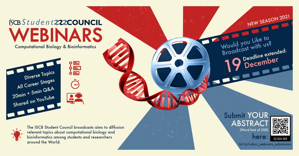 We extended the deadline for abstract submission till 19 Dec. We provide a great chance to show your work to international audience &amp; receive comments.#computationalbiology #webinar #StudentTalk #Bioinformatics #structuralbiology #genomics #proteomics #AbstractSubmission #talks