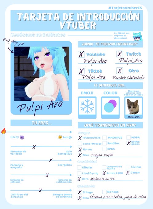 &iexcl;Oye Vtuber! 👋 Aqu&iacute; te dejo una plantilla que te ayudar&aacute; para darte a conocer mejor 💙  Comparte la tuya<a href="/tag/tarjetavtuberes"class="tags"><span>#tarjetavtuberes</span></a>