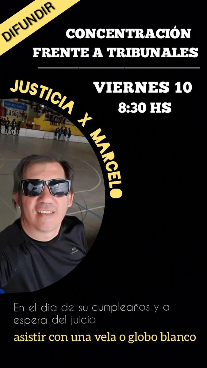 Espero nos puedan acompañar. Pedimos justicia por mi papá y para que mañana no te toque a vos atravesar este dolor. 
HACETE PRESENTE! #JusticiaPorMarcelo