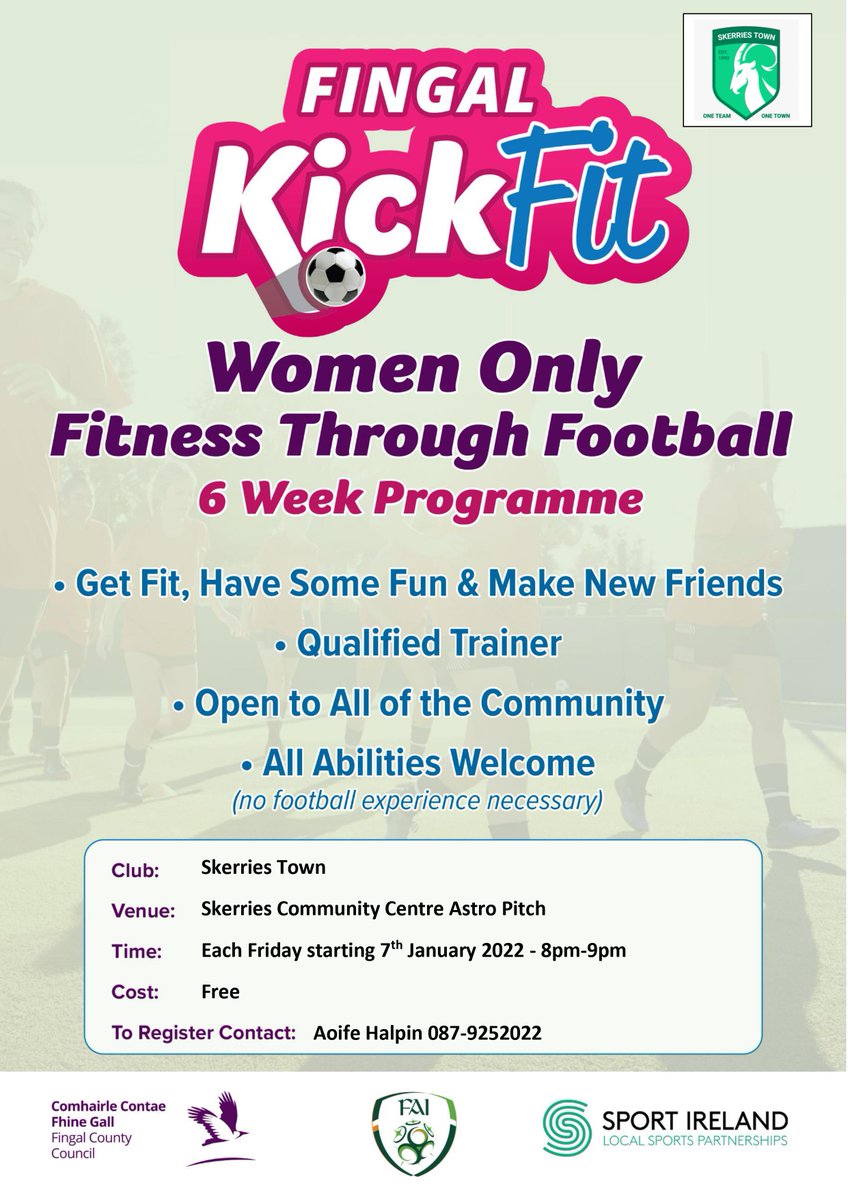 Fingal Sports Office (@fingalsports) on Twitter photo Fingal Kickfit – fitness and fun through football. Open to women new to football who want to get fit and exercise in a fun environment.
@FAIGrassroots <a href="/SkerriesTownFC/">Skerries Town FC</a> <a href="/Fingalcoco/">Fingal County Council</a> <a href="/sportireland/">Sport Ireland</a>
#ActiveFingal #FingalKickFit Fingal Kickfit – fitness and fun through football. Open to women new to football who want to get fit and exercise in a fun environment.
@FAIGrassroots <a href="/SkerriesTownFC/">Skerries Town FC</a> <a href="/Fingalcoco/">Fingal County Council</a> <a href="/sportireland/">Sport Ireland</a>
#ActiveFingal #FingalKickFit