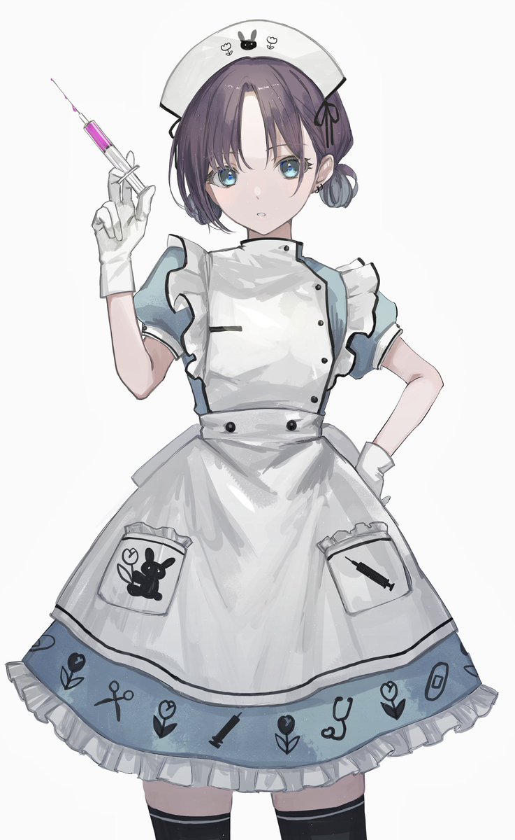 asakura toru 1girl solo nurse cap hat thighhighs gloves nurse  illustration images