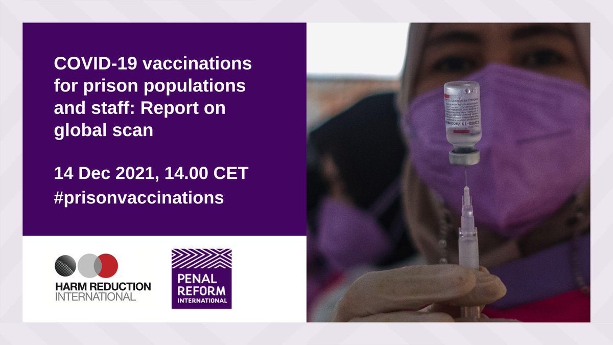 🌎PRI &amp; <a href="/HRInews/">Harm Reduction International</a> have conducted the first global review of #COVID19 #vaccination policies and practices for prison populations and staff

👥Join the launch to discover our findings and discuss ways forward

📆14 Dec 2021, 14.00 CET
✍️Register: bit.ly/prison_vaccina…