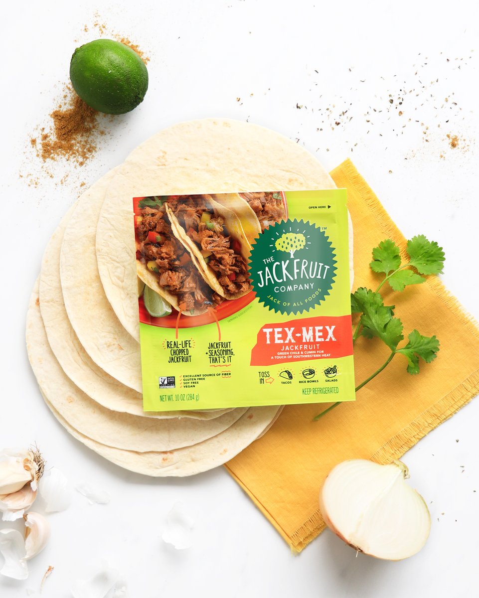 TheJackfruitCo's tweet photo. Tex-Mex Jackfruit makes #TacoTuesday easy—just heat, fill some tortillas, add toppings, and enjoy 🌮 #KnowJack https://t.co/juR8KCvtAe