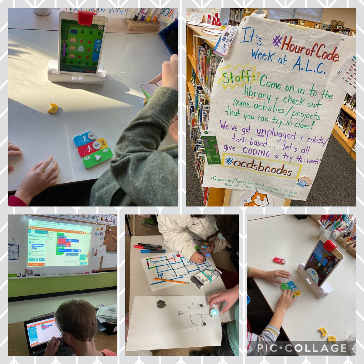 Ça m’a fait plaisir!😊Already seeing some awesome coding projects &amp; it’s only Tues: Gr 1/2 Make Code Arcade, Gr 4/5 Ozobots, Kinders on Osmo…👏Keep it up ALC! #ocdsbcodes #HourOfCode Shout out to <a href="/Science_Techs/">Mr.Adel</a> &amp; <a href="/KDebodt/">Katie DeBodt</a> - our staff are loving your coding choice board! 👍🤖🕹