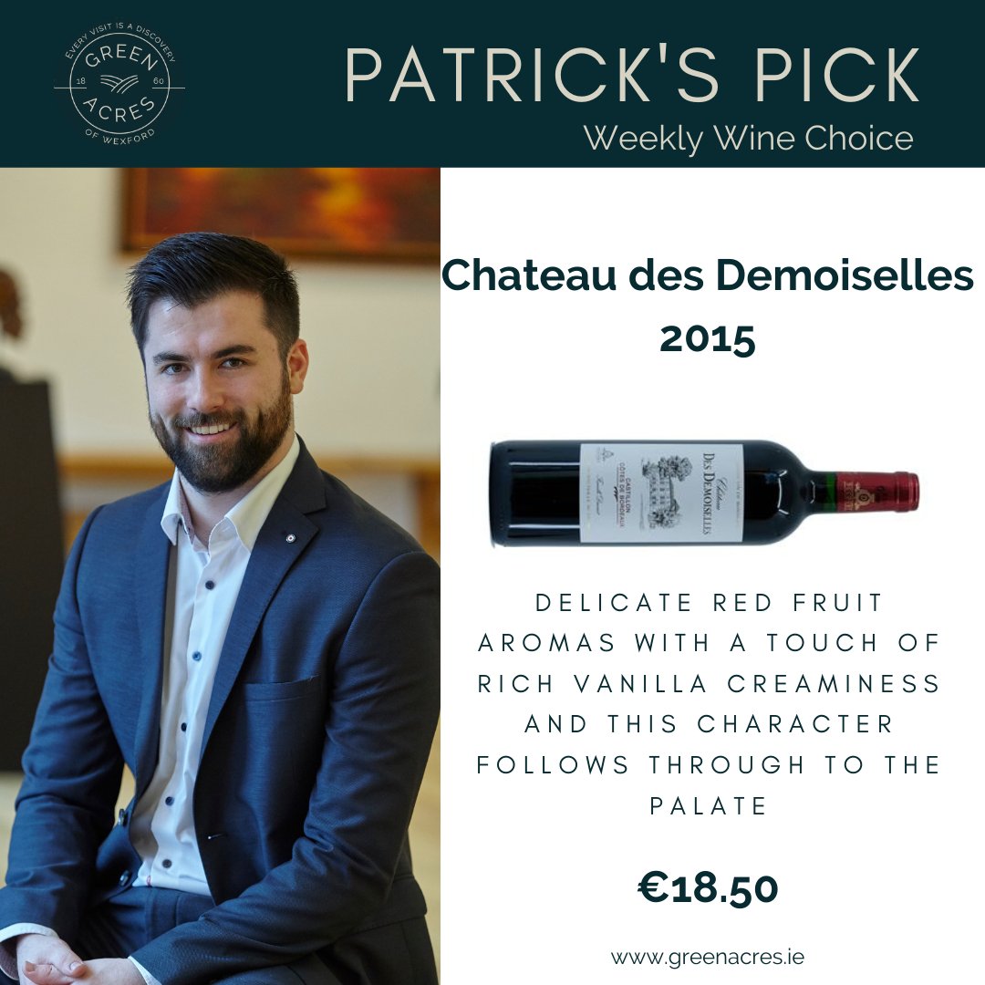 GreenacresIrl's tweet photo. Patrick's Pick this Friday is a red wine from Bordeaux, France. The 2015 is savoury and classic which would pair really well with beef. It's a good value wine to treat yourself over the Festive Season also. #patrickspick #weeklywinechoice #discoverwine #winelover #bordeaux https://t.co/Vj5FPHiFdU