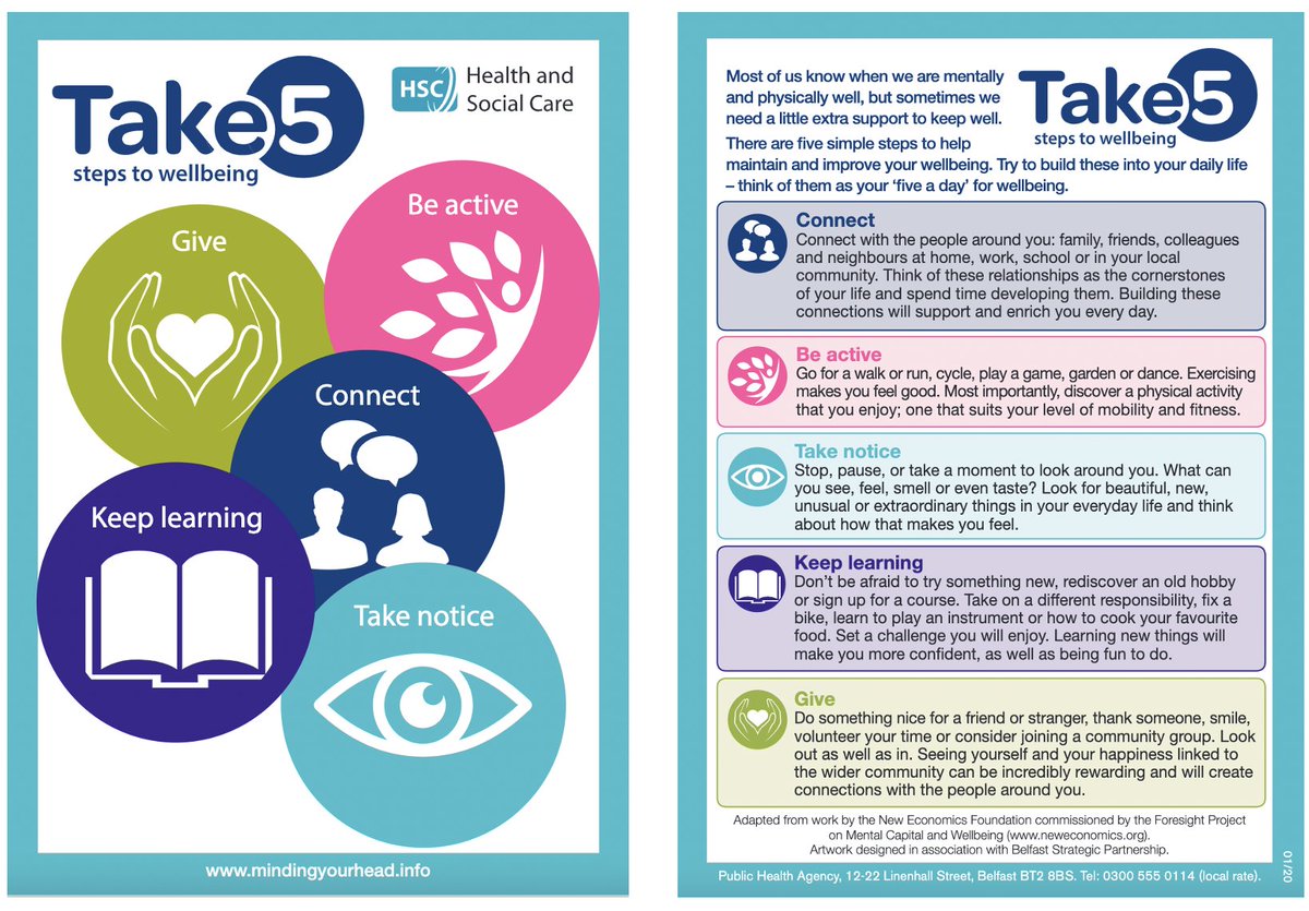 QUBSONM's tweet photo. Our Well-being Ambassadors &amp; @QUBWellbeing are kicking off their new initiative supporting 'Take Five Steps to Well-being'.

Throughout 2022, WBAs will be promoting each step with student-led events, fundraisers, &amp; social opportunities!
 
Watch this space!

#SelfCareforHealthcare https://t.co/MGVxGojt0r