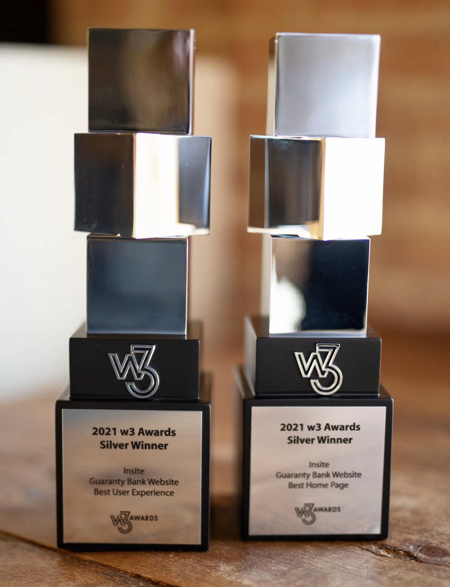 This year, we're excited to bring home two <a href="/W3Awards/">w3 Awards</a> for Best User Experience and Best Home Page for the <a href="/gntybank/">Guaranty Bank &Trust</a> website redesign. Check out our hard work that earned us this hardware at gnty.com.

#userexperience #w3awardwinner #digitalagency #Webdesign