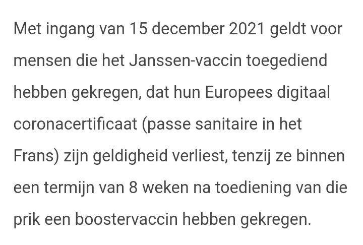 Als ik in juni gevaccineerd ben met Janssen kan ik toch nooit binnen 8 weken geboosterd zijn? Kom ik Frankrijk überhaupt nog wel eens in? #janssenvaccin <a href="/MinBZK/">Ministerie van BZK</a> <a href="/MinVWS/">Ministerie van VWS</a>