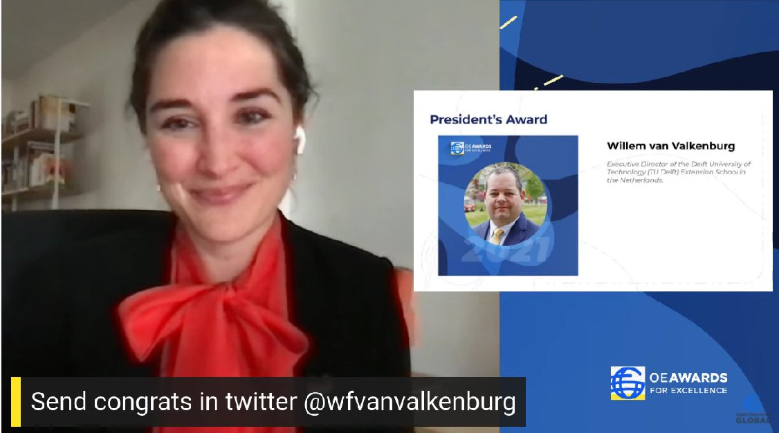 Congratulations to @wfvanvalkenburg on being awarded the 2021 @OpenEdGlobal President's Award! @lpatter10