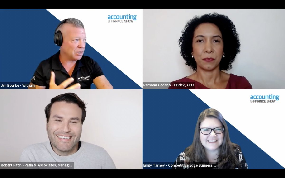 🎥 Happening now! 

Ramona Cedeno, CPA, PFS, CFP®, CGMA, MBA, Emily Tarney, Robert Patin and Jim Bourke CPA CITP CFF CGMA are having a great discussion on how new systems can focus on data, payments, tax, and reporting while increasing the efficiency of your business