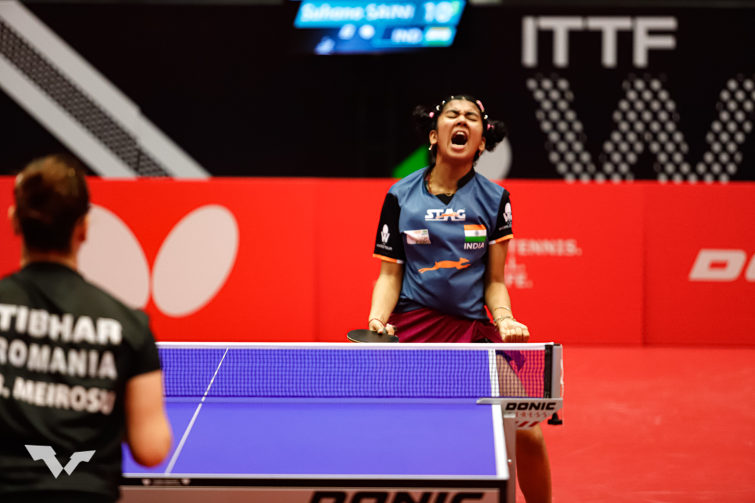 Suhana Saini lets out a triumphant roar after her quarter-final win (Source: WTT)