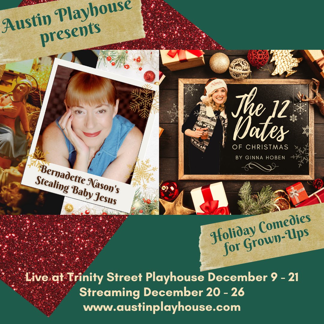 Only 2 more sleeps! We open both of these holiday comedies grownups this weekend! Seating is very limited so get your tix today!
bit.ly/3D20xrB 
#ATXtheatre #holidayshows #holidayplay #theatre #theatrelove #localtheatre #actors #acting #play #theater