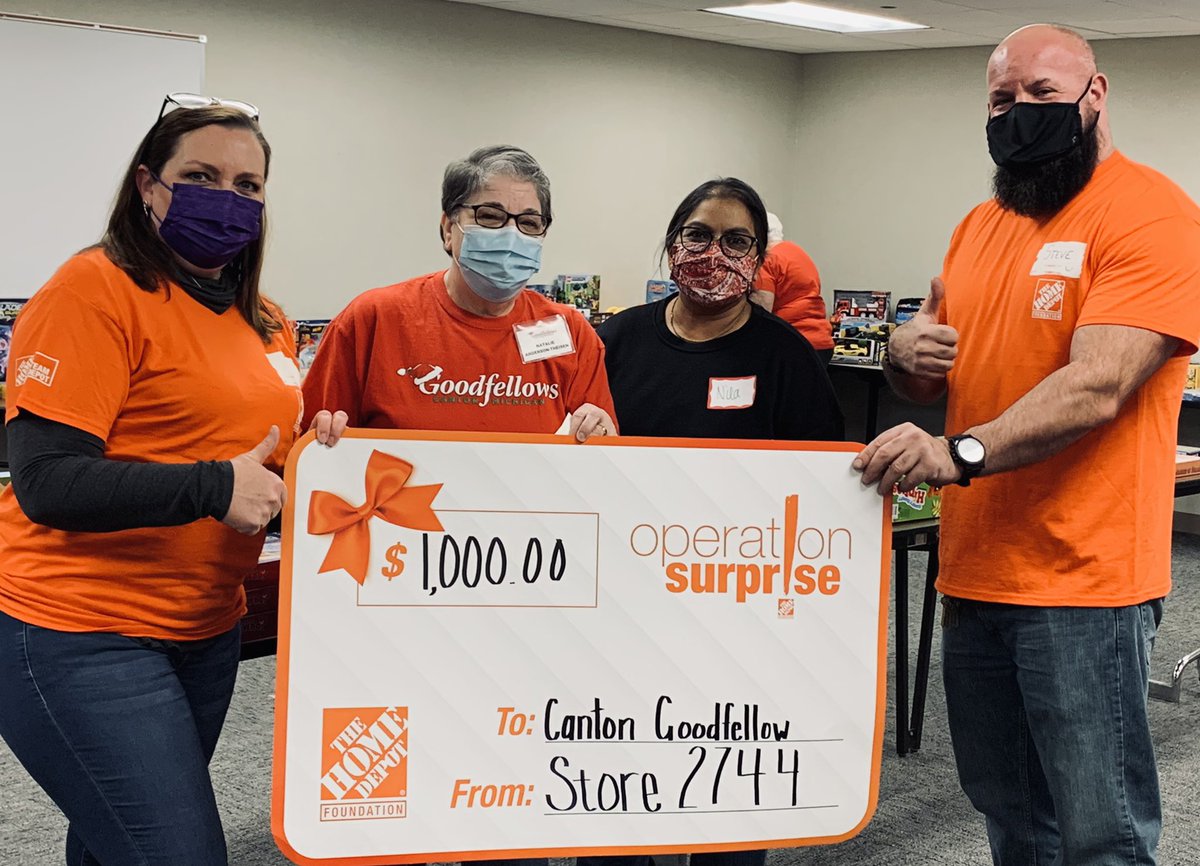 HomeDepot#2744 (@2744homedepot) on Twitter photo #OperationSurprise 2744 South Canton surprised the Canton Goodfellows Charity with $1000 for their no child left behind for the holidays initiative! We are so proud to be able to support such an amazing organization! <a href="/JulieGiattino/">Julie Giattino</a> <a href="/WaytKimberly/">Kimberly Wayt</a> <a href="/Colleen7817/">Colleen Michael</a> <a href="/Darryl083/">Darryl Carlington</a> <a href="/medegraa/">Mike Dutch DeGraaf</a> #OperationSurprise 2744 South Canton surprised the Canton Goodfellows Charity with $1000 for their no child left behind for the holidays initiative! We are so proud to be able to support such an amazing organization! <a href="/JulieGiattino/">Julie Giattino</a> <a href="/WaytKimberly/">Kimberly Wayt</a> <a href="/Colleen7817/">Colleen Michael</a> <a href="/Darryl083/">Darryl Carlington</a> <a href="/medegraa/">Mike Dutch DeGraaf</a>