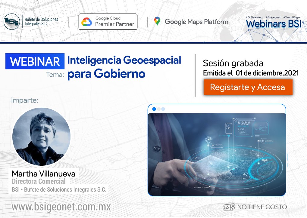 bsigeonet's tweet photo. 🛎 Vuelve a ver el #WebinarGratuito Inteligencia Geoespacial para Gobierno 🌎 ▶ Regístrate → https://t.co/tTCALDumRV. 💡Conoce  funcionalidades y contenidos #GoogleCloud y #GoogleMaps que ayudan a Gobiernos en sus procesos y operaciones https://t.co/qf90vSnlMS https://t.co/vTRON1kHJX