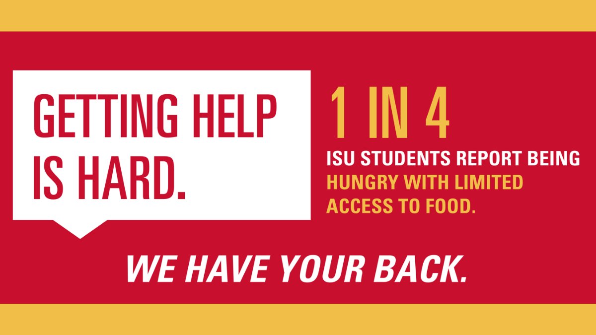 IAStateSA's tweet photo. 1 in 4 Cyclones have reported limited access to food. Find out where you or a friend can get #CycloneSupport and access to healthy food at https://t.co/eIMCRT2uJg. https://t.co/kXw8fgI549