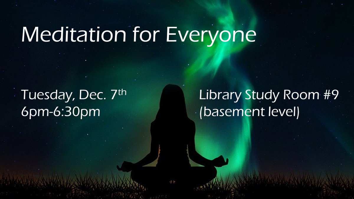 Tonight at 6pm, join us in the library for "Meditation for Everyone." Learn some techniques to relax, relieve stress, and improve focus!
niagara.libcal.com/event/8549779