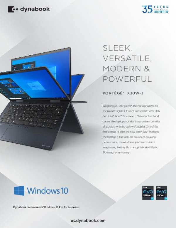 MichelleKalkhof's tweet photo. Portégé® X30L-J Series by @Dynabook! Business needs smart devices—and this is a sleek, ultralight laptop with plenty of power. Check it out in this brochure, courtesy of CWPA Office Supplies &amp; Services.  https://t.co/vmtc1kpb6z https://t.co/FzQqZ48idu