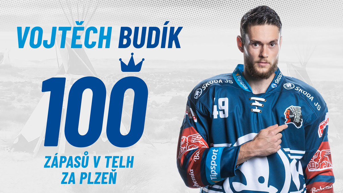 HC_Plzen's tweet photo. 💯 Dalším jubilantem je obránce Vojtěch Budík, který dnes nastoupil do svého 100. utkání v našem dresu v @telhcz! Ať je jich ještě co nejvíce, Vojto! 🔵⚪️
#PCEvPLZ #TELH #ledjenas https://t.co/FbigV6531v