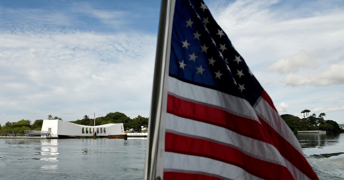 Reuters's tweet photo. U.S. observes 80th anniversary of attack on Pearl Harbor https://t.co/NRJkD7wGA0 https://t.co/GE0gmPLWki