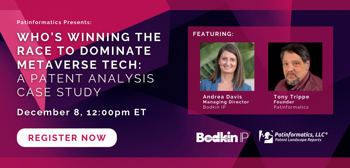 Fun #metaverse #webinar analyzing the #patent trends of companies leading this tech 💡. Register for live or to get recording <a href="/Meta/">Meta</a> <a href="/Google/">Google</a> <a href="/IBM/">IBM</a> <a href="/Sony/">Sony</a> <a href="/Apple/">Apple</a> <a href="/magicleap/">Magic Leap</a> <a href="/Microsoft/">Microsoft</a> <a href="/nvidia/">NVIDIA</a> <a href="/nvidiaomniverse/">NVIDIA Omniverse</a> <a href="/UnitySoftware/">USoftware</a> #IntellectualProperty #qpip #patents attendee.gotowebinar.com/register/12697…