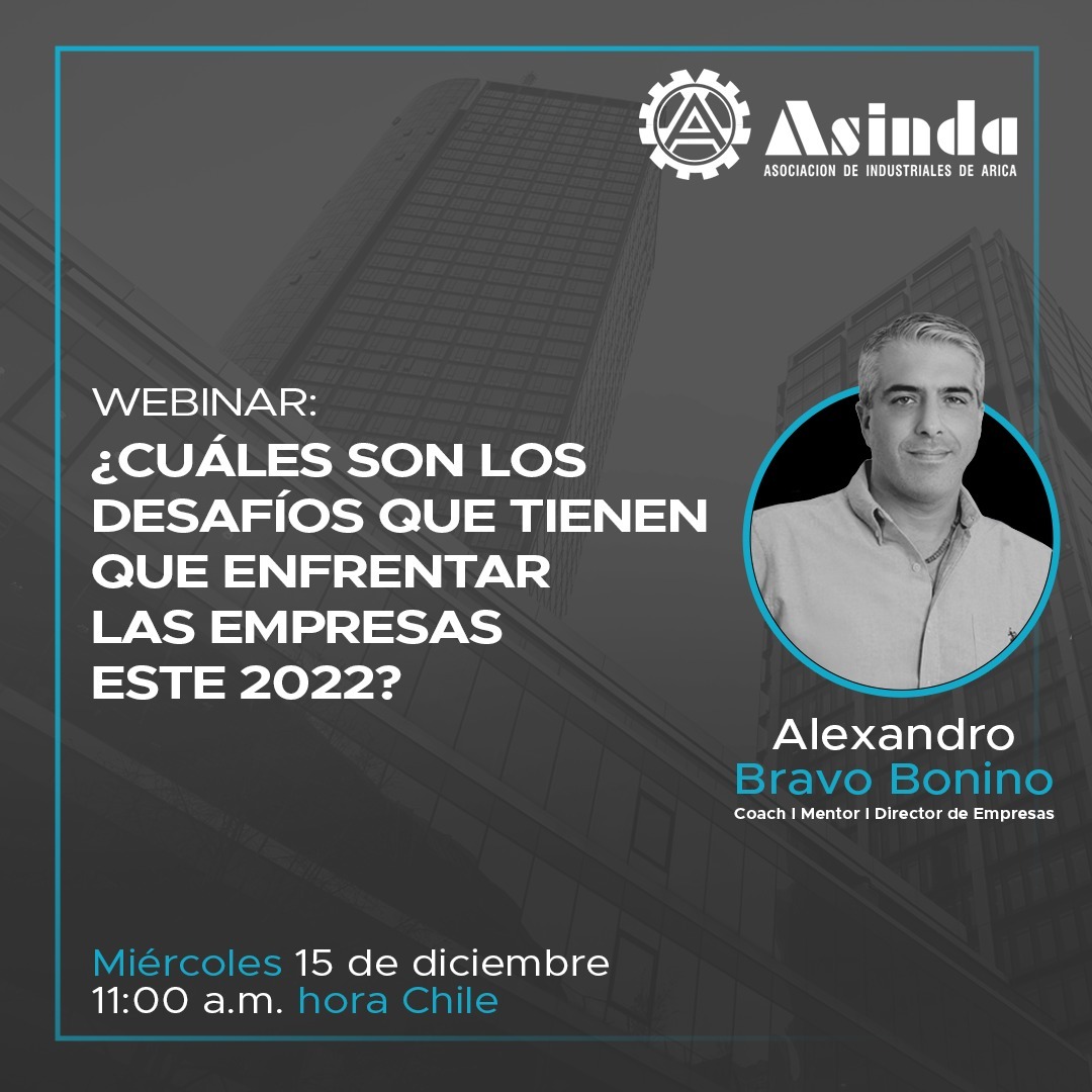 Miércoles 15 de diciembre a las 11:00 am se realizará el webinar: ¿Cuáles son los desafíos que tienen que enfrentar las empresas este 2022? a cargo de Alexandro Bravo Bonino, Vicepdte. para LATAM de Arthur &amp; Bernard Management Center. #ASINDA

Inscripción: forms.gle/rWmgLmyULrbB5Q…