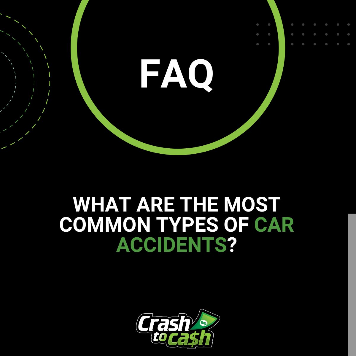 There are many different types of car accidents. The most common car accidents include:
📌Rear-end collisions
📌Intersection crashes
📌Head-on collisions
📌Hit and run crashes
📌Uninsured driver accidents
📞 Call us today 1-855-77 CRASH
👉www.crashtocash
#accident #crashtocash