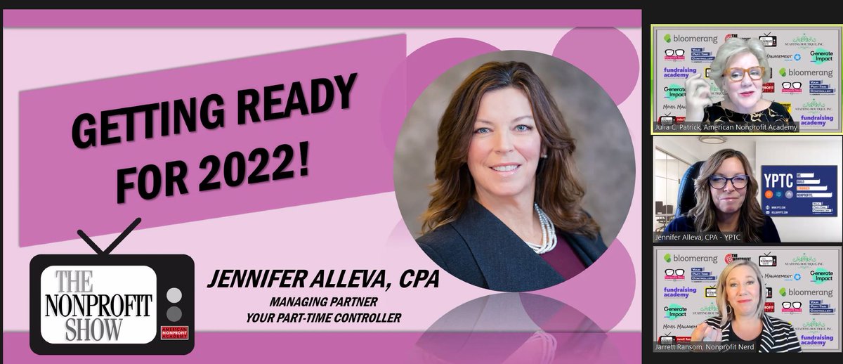 Mission Business Podcast host Jennifer Alleva is LIVE on The Nonprofit Show now! Tune in to learn what you need to do to get ready for 2022! <a href="/yptcllc/">Your Part-Time Controller, LLC (YPTC)</a> <a href="/Nonprofit_Show/">The Nonprofit Show</a>