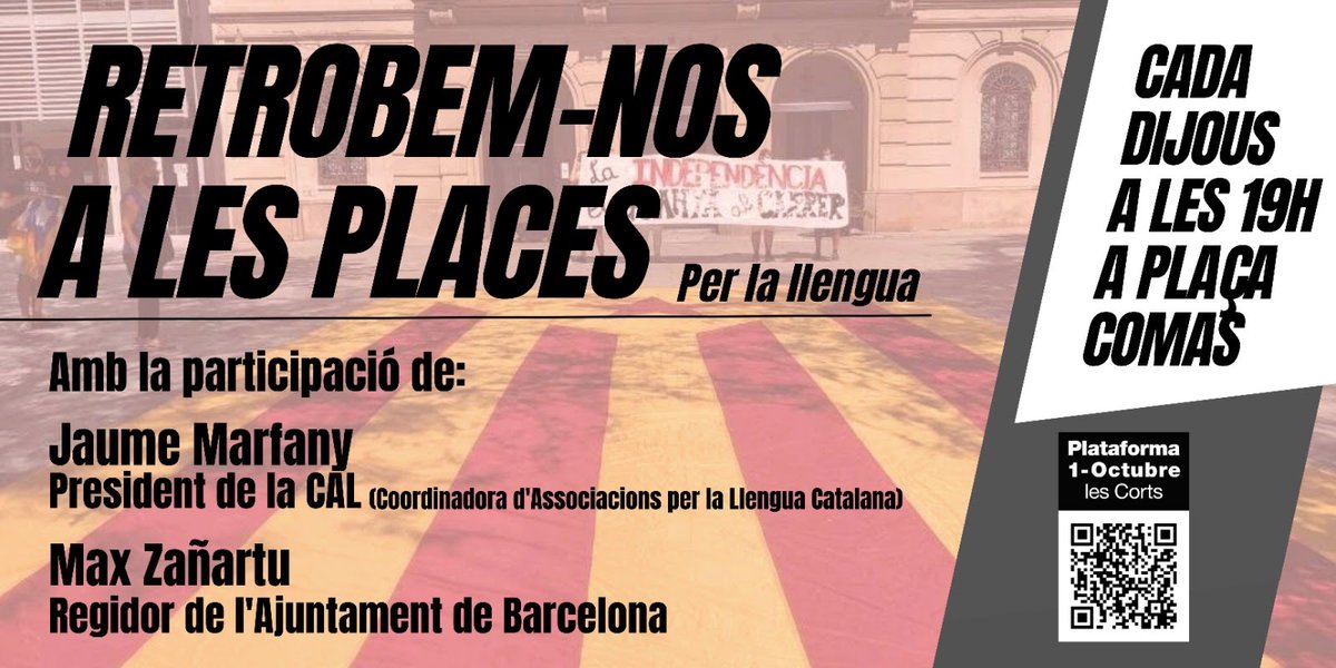 1o_les's tweet photo. Aquest dijous vine a la Plaça Comas a les 19.00 h. Ens trobarem amb @zanartuvdg regidor de l'Ajuntament de Barcelona i amb @JaumeMarfany president de la CAL.
Us hi esperem!!! https://t.co/pW6v1YYSnQ