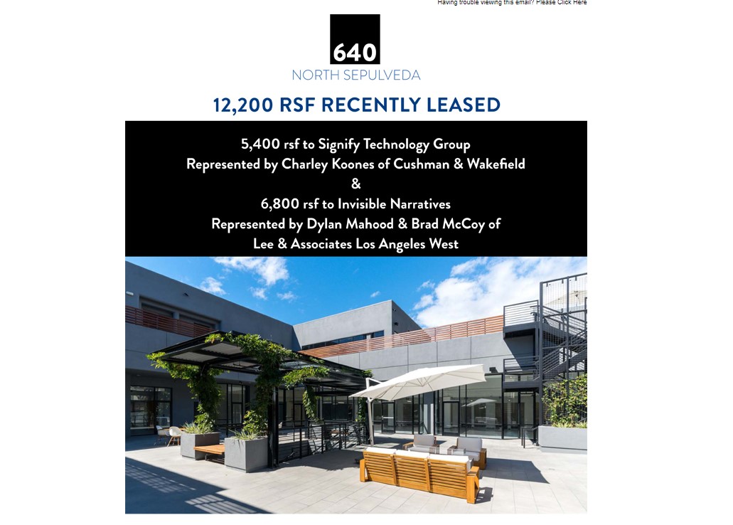 first_property's tweet photo. 640 N. Sepulveda Welcomes 2 New Tenants for Approx. 12,200 RSF #realestate #commercialrealestate https://t.co/crkyhlzyue