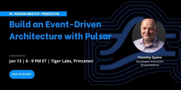 streamnativeio's tweet photo. Join us in-person @ #ApachePulsar Meetup in Princeton!🗓 Jan 13th, meet @PaaSDev and dive into "Building an Event-Driven Architecture with Apache Pulsar".💥💥💥 RSVP for your free Pulsar t-shirt. https://t.co/J8J2pKYxMv https://t.co/zN8kbnkN19