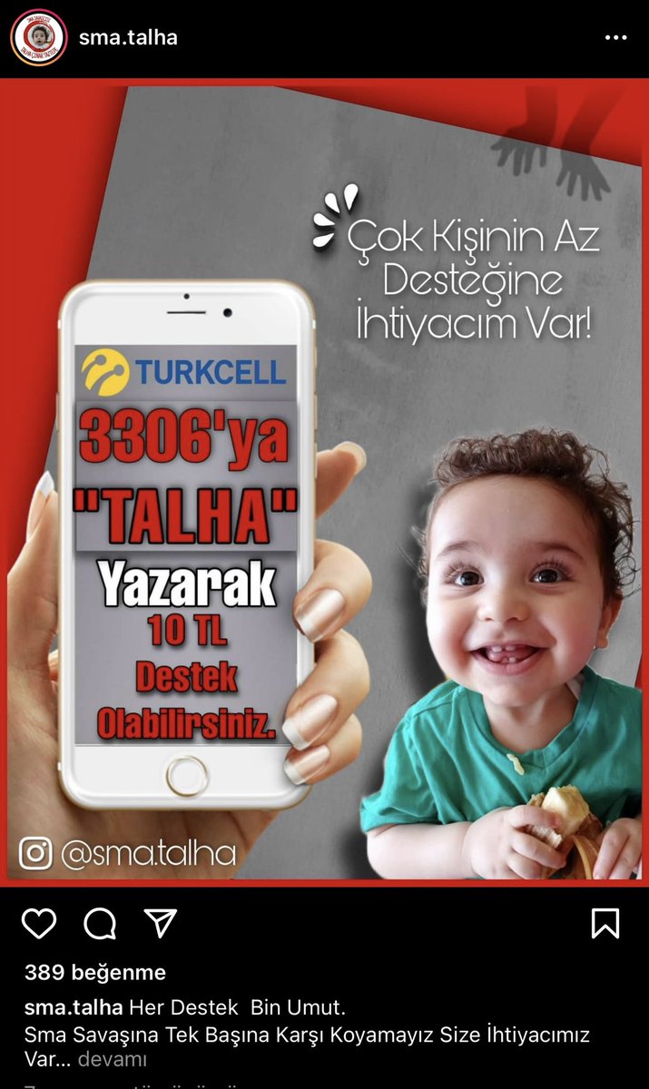 Bu tweeti okuyup 10 tl destek olmayan bence olmaz 🙏 <a href="/sma_talha/">sma_talhanin_gonullu_ablasi</a>