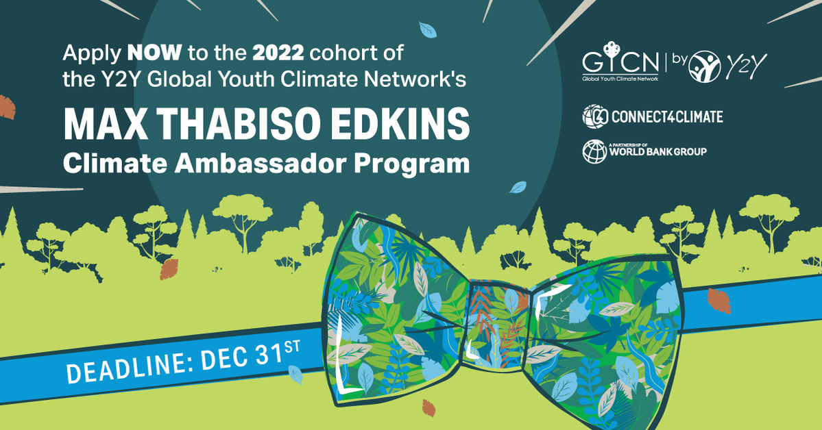 WBG_Climate's tweet image. To honor the memory of a beloved colleague + climate champion, @Connect4Climate is joining forces w/ @WorldBank’s @Y2YWBG to launch the Max Thabiso Edkins Climate Ambassador Program💚

If you&apos;re a young climate leader, follow in Max&apos;s footsteps: Apply now! wrld.bg/KnU850H5x9b