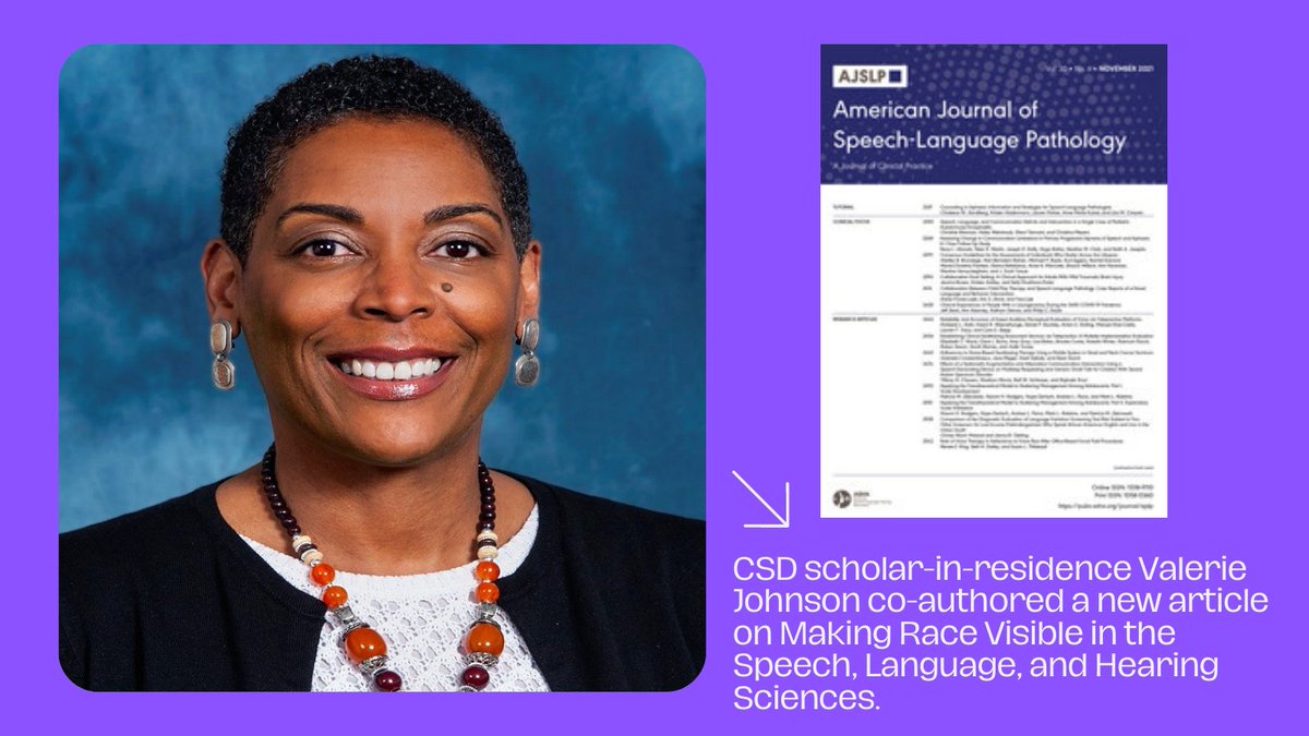 #EC_FacultySpotlight: How can we make race visible in speech, language & hearing sciences? Valerie Johnson @ValerieEJohnso3, @csd_emerson Scholar-in-Residence, co-authored an article in @ASHAJournals: bit.ly/3o3qJxT