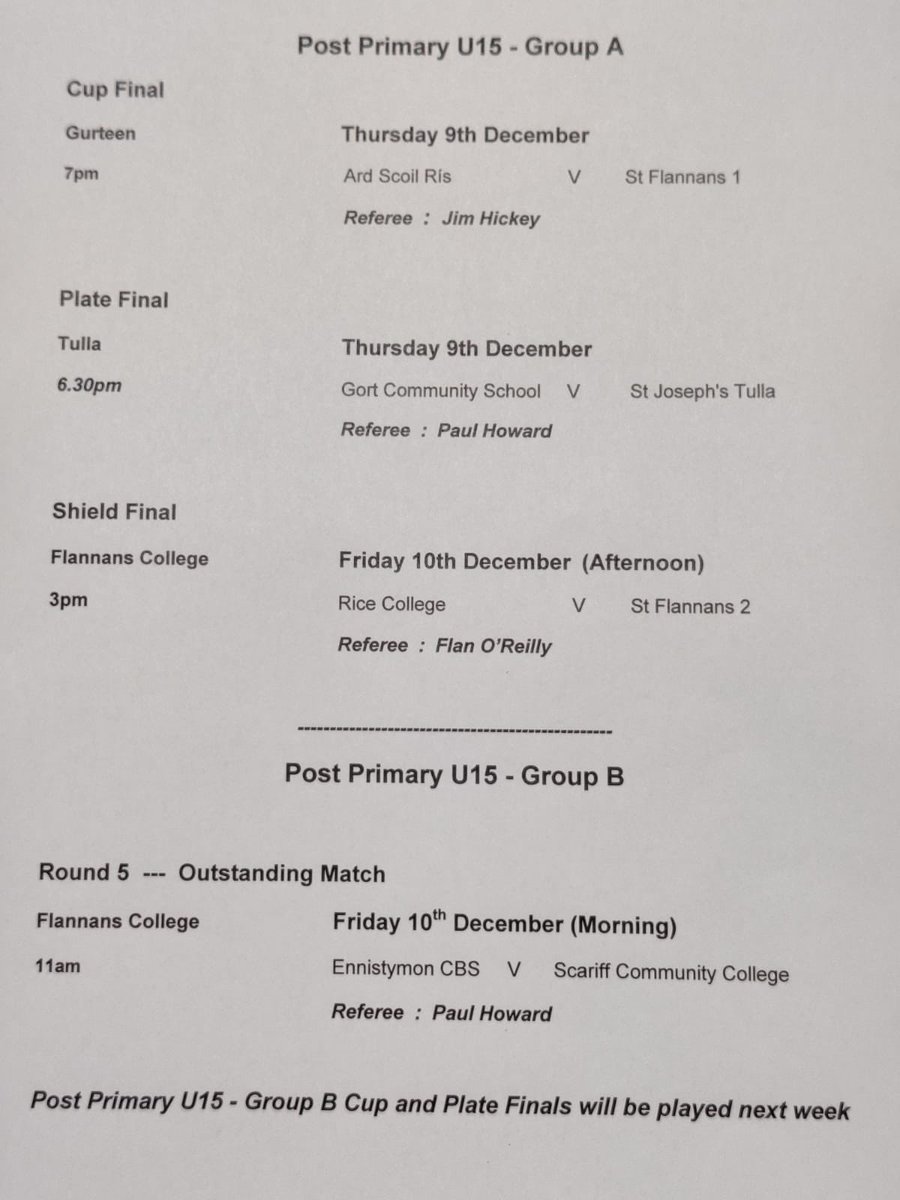 ‘If you want to see the sunshine, you have to weather the storm.’
So why not come along to one of these ‘sunshine’ finals on Thursday and Friday as the inaugural Clare Under 15 Post-Primary Hurling Championships draw to a close 💥