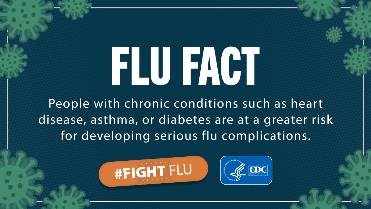 Flu can make chronic health problems worse. #Fluvaccine is the best protection from #flu and its potentially serious complications. Find out what groups of people are at high risk for complications: cdc.gov/flu/highrisk/i…